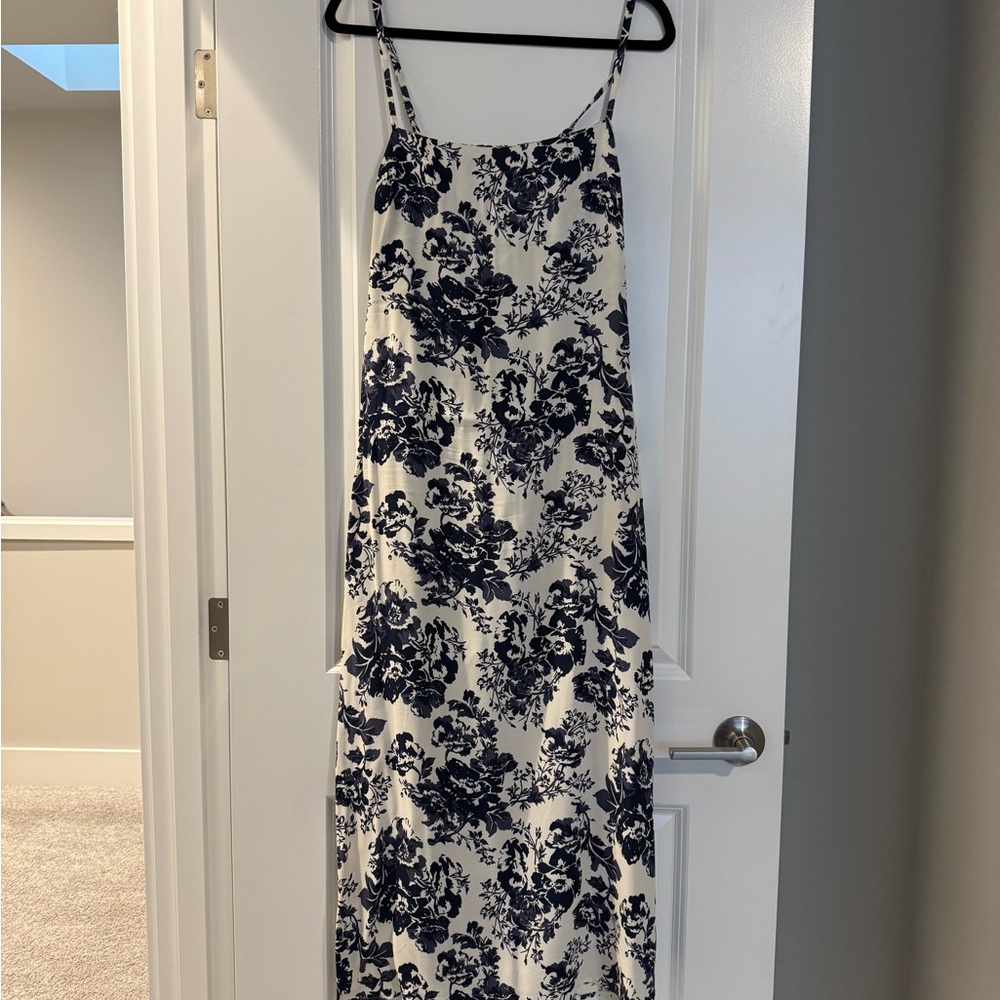 Reformation Cream and Navy Floral Midi Dress